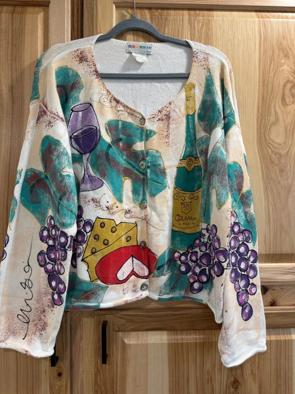 Vintage Kolorway Rare Hand Painted Wine Motif Size 1(L/XL) Artsy Unique - Picture 1 of 8